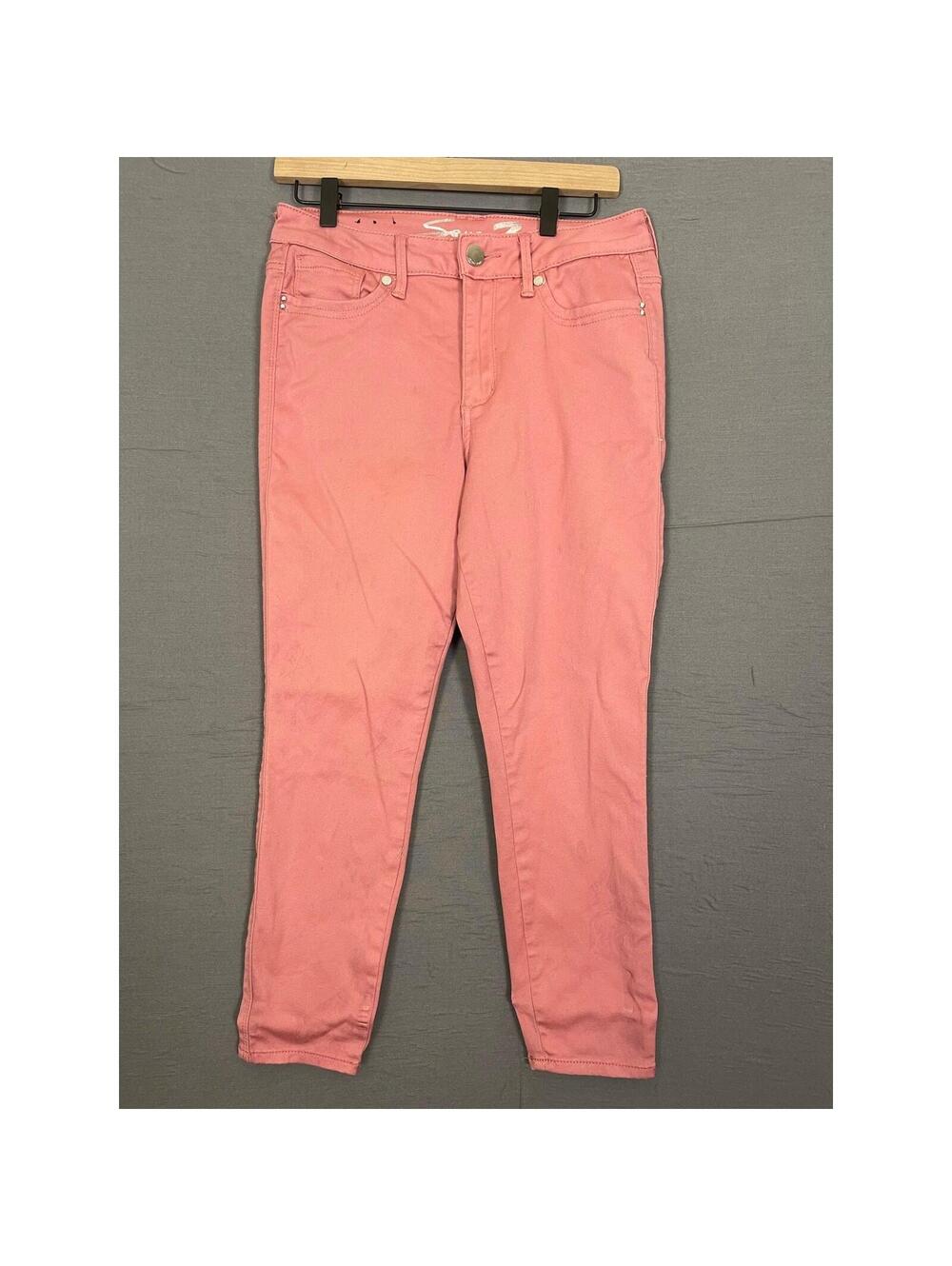Seven7 Women's Size 8 Pink Mid Rise Raw Hem Ankle Skinny Jeans